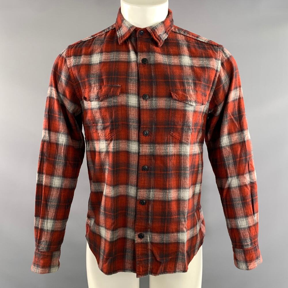 STEVEN ALAN Size M Red Black & White Plaid Cotton Wool Long Sleeve Shirt